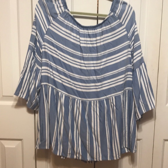 Blue and White Striped Off The Shoulder Top - Picture 5 of 5
